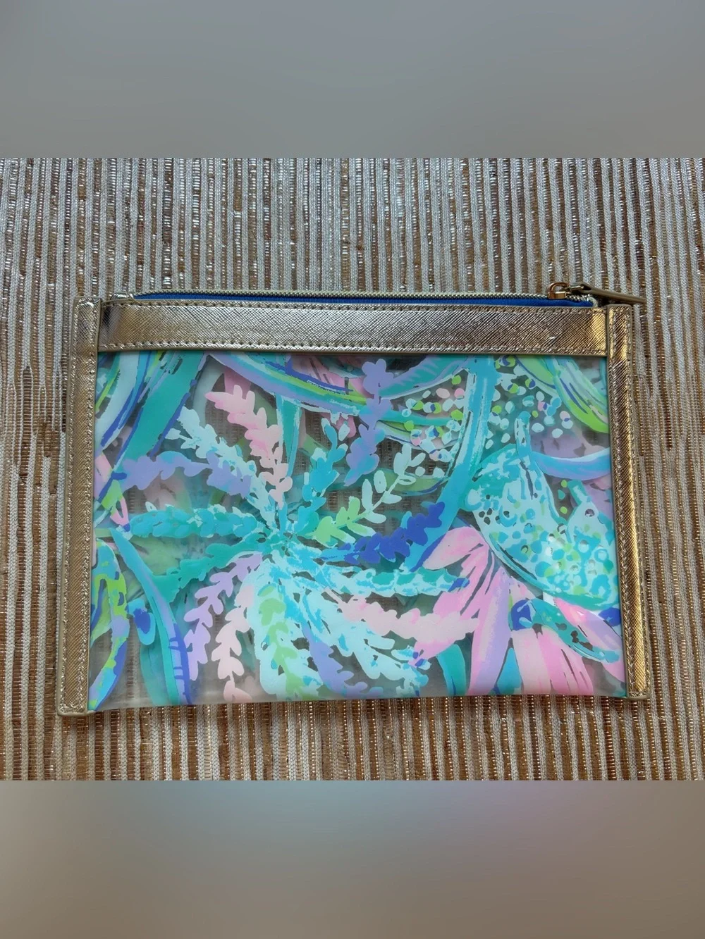 Lilly Pulitzer Tropical Multicolor Zippered Pouch with Gold Trim